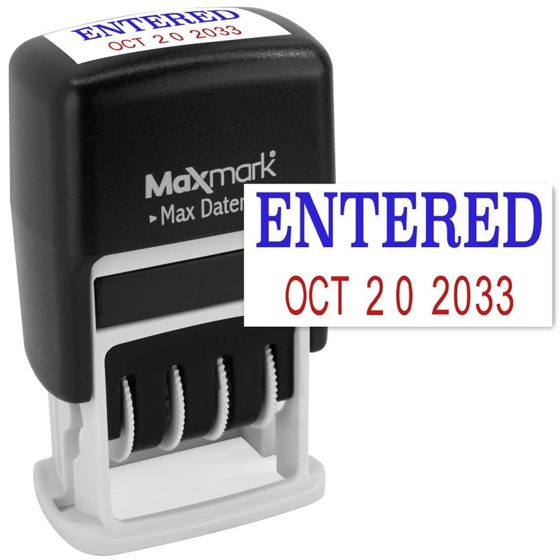 MaxMark Self-Inking Rubber Date Office Stamp with Entered Phrase Blue Ink & Date RED Ink (Max Dater II), 12-Year Band - Image 1